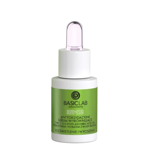 BasicLab Esteticus 15% Witamina C Antyoksydacyjne serum wyrównujące do twarzy, 15 ml - Dla skóry zmęczonej, z przebarwieniami i niedoskonałościami