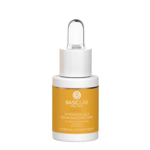 BasicLab Capillus Wygładzające serum na końcówki, 2% oleju abisyńskiego, ceramidy, fitosterole, 15 ml - Ochrona, blask i regeneracja włosów