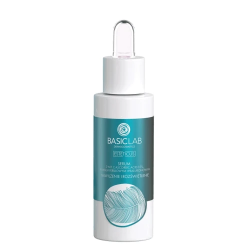 BasicLab Esteticus 15% Witamina C, Kwas Ferulowy, Kwas hialuronowy Serum do twarzy, 30 ml - Rozświetlenie, wygładzenie i ochrona antyoksydacyjna