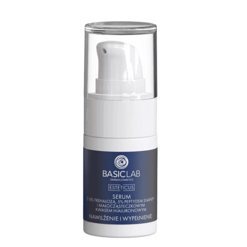 BasicLab Esteticus 10% Trehaloza, 5% Peptyd Serum do twarzy, 15 ml - Serum wygładzające zmarszczki mimiczne i wzmacniające barierę hydrolipidową dla elastycznej, nawilżonej skóry