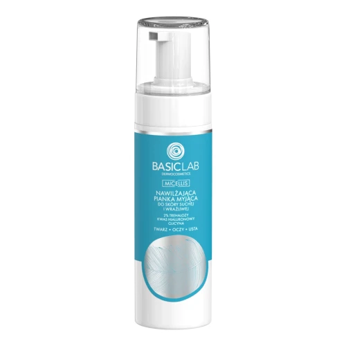 BasicLab Micellis Nawilżająca pianka myjąca do skóry suchej i wrażliwej, 150 ml - Delikatne oczyszczanie twarzy