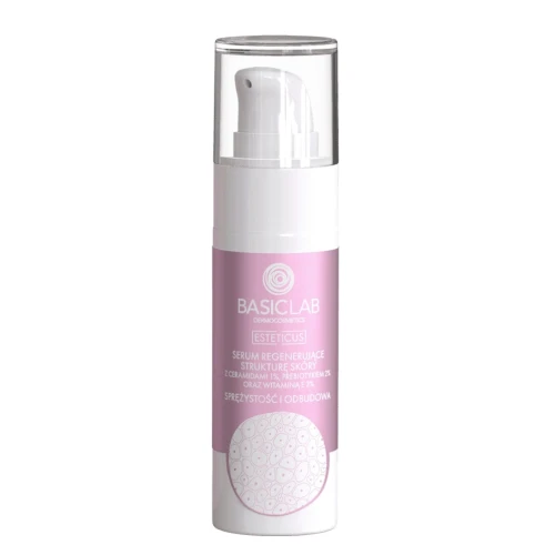 BasicLab Esteticus 1% Ceramidy, 2% Prebiotyk Serum do twarzy, 30 ml - Mleczne serum regenerujące barierę hydrolipidową z ceramidami i prebiotykiem