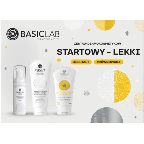 BasicLab Startowy Lekki Zestaw - pianka myjąca, 50 ml + emulsja myjąca, 100 ml + krem do twarzy, 75 ml - Oczyszcza, koi i nawilża każdego dnia