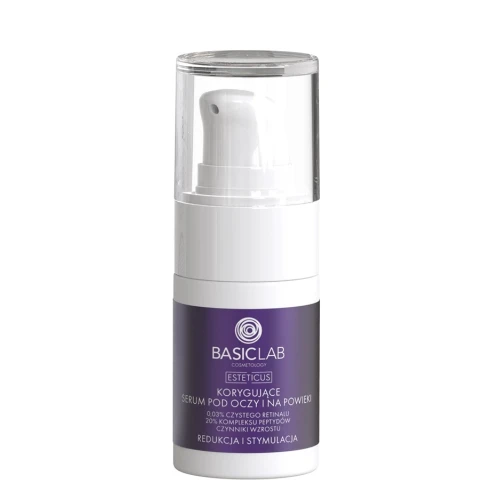 BasicLab Esteticus 0,03% Retinal, 20% Kompleksu Peptydów, Czynniki Wzrostu Korygujące serum pod oczy, 15 ml - Zaawansowana kuracja przeciwzmarszczkowa