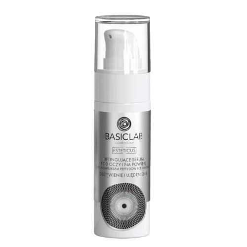 BasicLab Esteticus 10% Kompleksu Peptydów, Ceramidy Liftingujące serum pod oczy i na powieki - edycja limitowana, 30 ml - Intensywna kuracja na cienie, worki i utratę jędrności wokół oczu