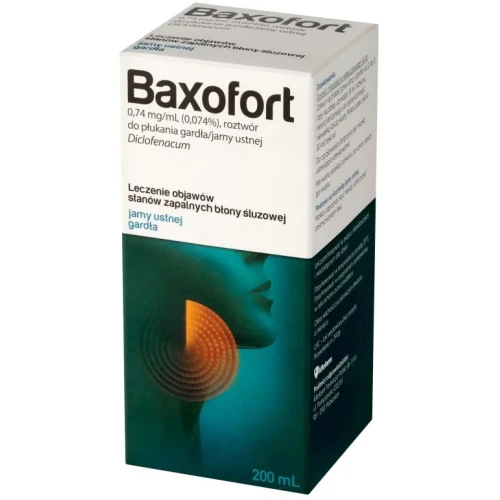 Baxofort Roztwór do płukania gardła/jamy ustnej, 200 ml - Na zapalenia dziąseł, jamy ustnej i gardła