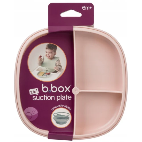 B.box Talerzyk z przyssawką 2 w 1, Blush, 1 sztuka - Wyposażony w wyjmowaną, trójdzielną przegrodę