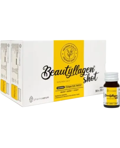Beautyllagen Shot smak mango –pomarańcza, 30 x 30 ml - Kompozycja kolagenu i witamin dla zdrowia i jędrnej skóry