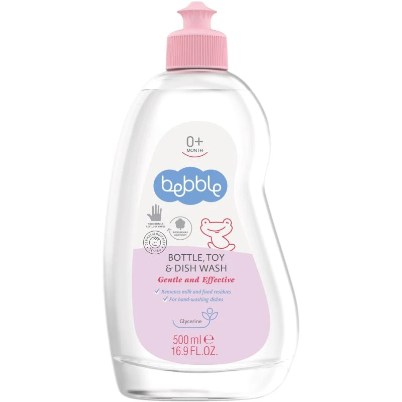 Bebble Płyn do mycia butelek, zabawek i naczyń, 500 ml - Formuła z gliceryną roślinną