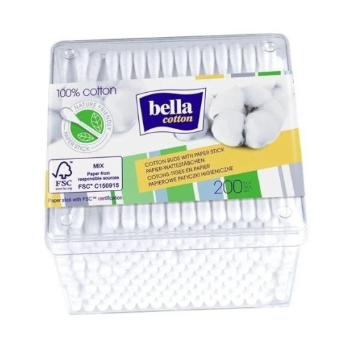 Bella Cotton Patyczki higieniczne, 200 sztuk - Ekologiczne, papierowe patyczki do uszu