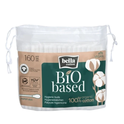 Bella Cotton BiO based Patyczki higieniczne, 160 sztuk - Z organicznej bawełny i papieru, certyfikat GOTS