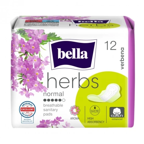 Bella Herbs Verbena Podpaski higieniczne, 12 sztuk - Oddychające podpaski z ekstraktem z werbeny