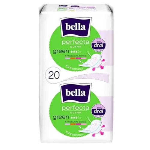 Bella Perfecta Ultra Green Podpaski, 20 sztuk - Podpaski ze skrzydełkami, pokryte siateczką