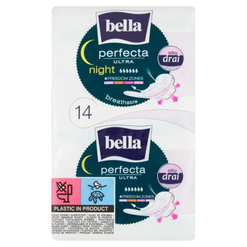 Bella Perfecta Ultra Night Silky Drai Podpaski, 14 sztuk - Podpaski na noc pokryte siateczką