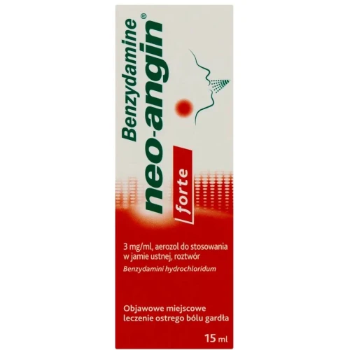 Benzydamine Neo-Angin Forte aerozol do stosowania w jamie ustnej, 15 ml - Do stosowania w objawowym miejscowym leczeniu ostrego bólu gardła
