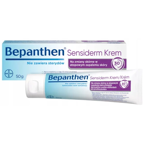 Bepanthen Sensiderm Krem, 50 g - Łagodzi świąd i odbudowuje barierę skóry przy AZS i egzemie