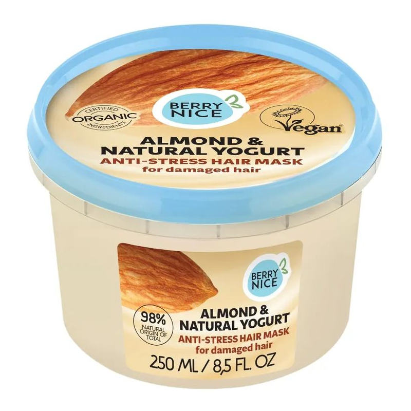 Berry Nice Migdał & Jogurt Maska do włosów zniszczonych, 250 ml - Z olejem migdałowym i ekstraktem z ryżu