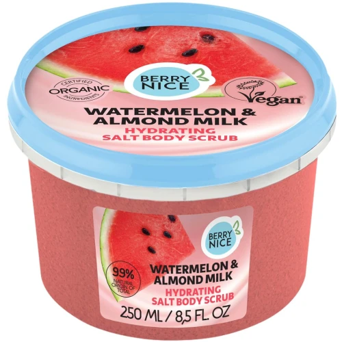 Berry Nice Watermelon & Almond Milk Nawilżający solny scrub do ciała, 250 ml - Z arbuzem i mleczkiem migdałowym