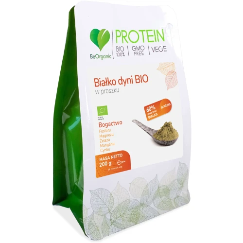 BeOrganic Białko dyni BIO w proszku, 200 g - Vegan, bez glutenu, źródło minerałów