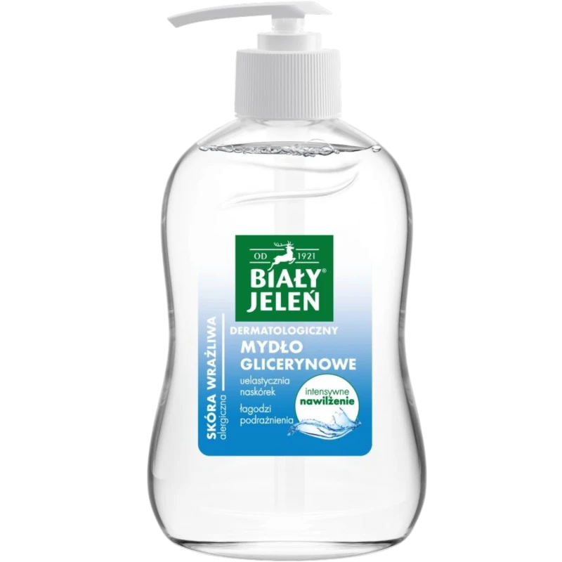 Biały Jeleń Dermatologiczny,  glicerynowe mydło w płynie, 500 ml - Dokładnie oczyszcza i pielęgnuje dłonie