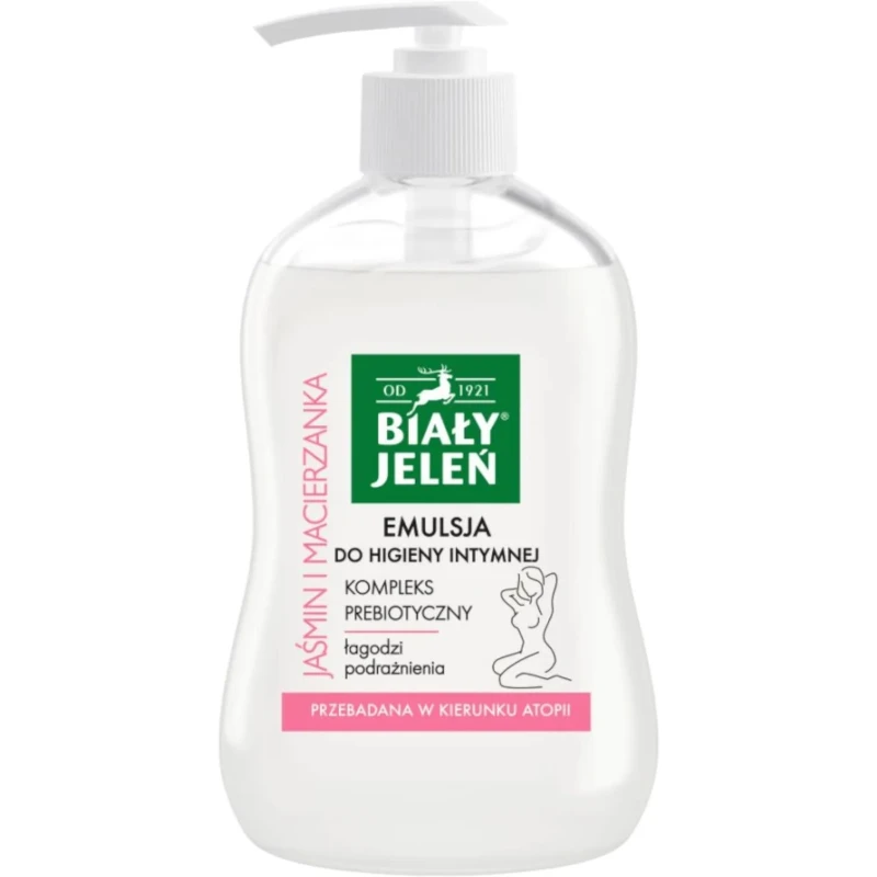 Biały Jeleń Emulsja do higieny intymnej z jaśminem i macierzanką, 500 ml - Delikatne oczyszczanie, nawilżanie i pielęgnacja