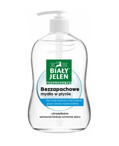Biały Jeleń Hipoalergiczny Mydło w płynie bezzapachowe, 300 ml - Ochrona dla skóry wrażliwej i skłonnej do alergii