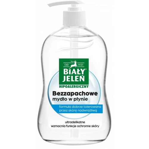 Biały Jeleń Hipoalergiczny Mydło w płynie bezzapachowe, 500 ml - Delikatne oczyszczanie skóry wrażliwej i alergicznej