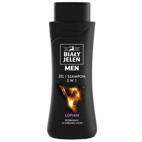 Biały Jeleń Żel-szampon 2w1 z łopianem dla mężczyzn, 300 ml - Z łopianem, do codziennej pielęgnacji