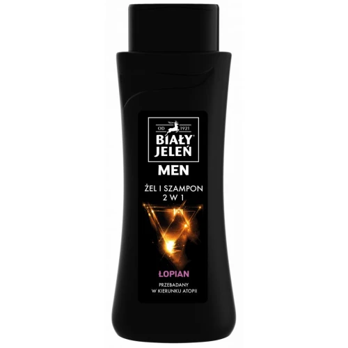 Biały Jeleń Żel-szampon 2w1 z łopianem dla mężczyzn, 300 ml - Z łopianem, do codziennej pielęgnacji