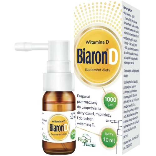 Biaron D, 1000j.m. spray doustny, 10 ml - Suplement diety z witaminą D  dla dzieci powyżej 4. roku życia