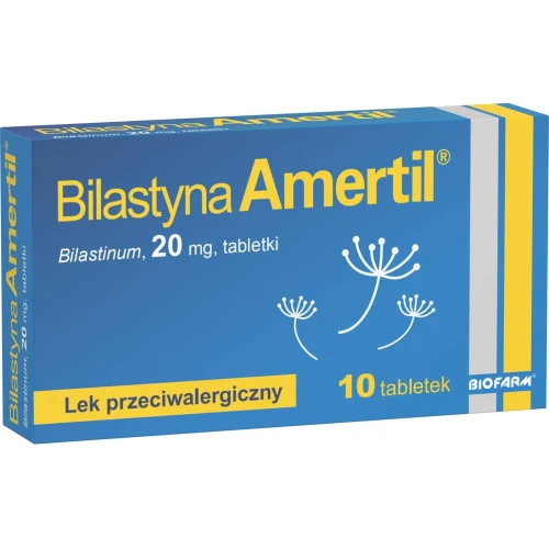 Bilastyna Amertil 20 mg, 10 tabletek - Na objawy alergii, katar sienny i pokrzywkę