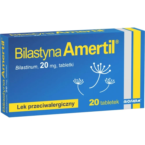 Bilastyna Amertil, 20 mg, 20 tabletek - Łagodzi objawy kataru i swędzące wysypki skórne