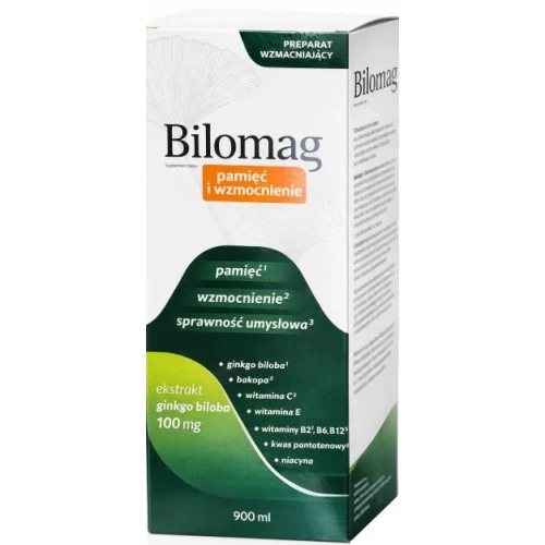 Bilomag Pamięć i Wzmocnienie, płyn 900 ml - Ekstrakt z Ginko Biloba wspiera pamięć i sprawność umysłową