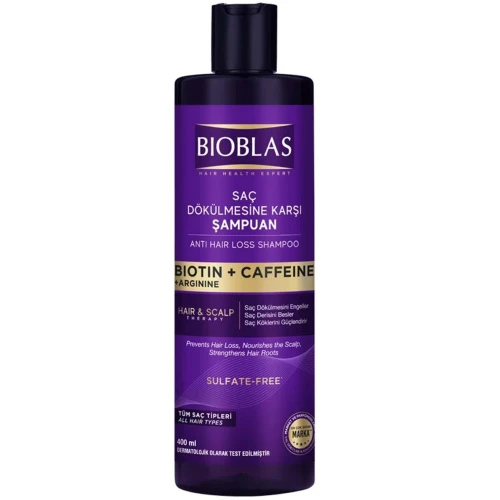 Bioblas Biotin & Caffeine Szampon przeciw wypadaniu włosów, 400 ml - Z biotyną, kofeiną i kompleksem B19