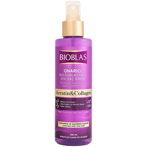 Bioblas Keratin & Collagen Odżywka w sprayu bez spłukiwania, 200 ml - Wzmacniająco-regenerująca formuła dla cienkich i osłabionych włosów