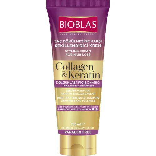 Bioblas Collagen & Kreatin, odżywka do stylizacji, 250 ml - Bez spłukiwania do włosów cienkich, osłabionych i bez połysku