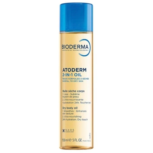 Bioderma Atoderm 2-in-1 suchy olejek, 150 ml - Wygładza i głęboko odżywia naskórek, zapewnia długotrwałe nawilżenie skóry