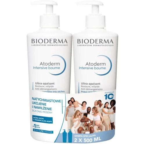 Bioderma Atoderm Intensive Baume, 2 x 500 ml - Kojący balsam emolientowy do skóry atopowej, suchej, bardzo suchej