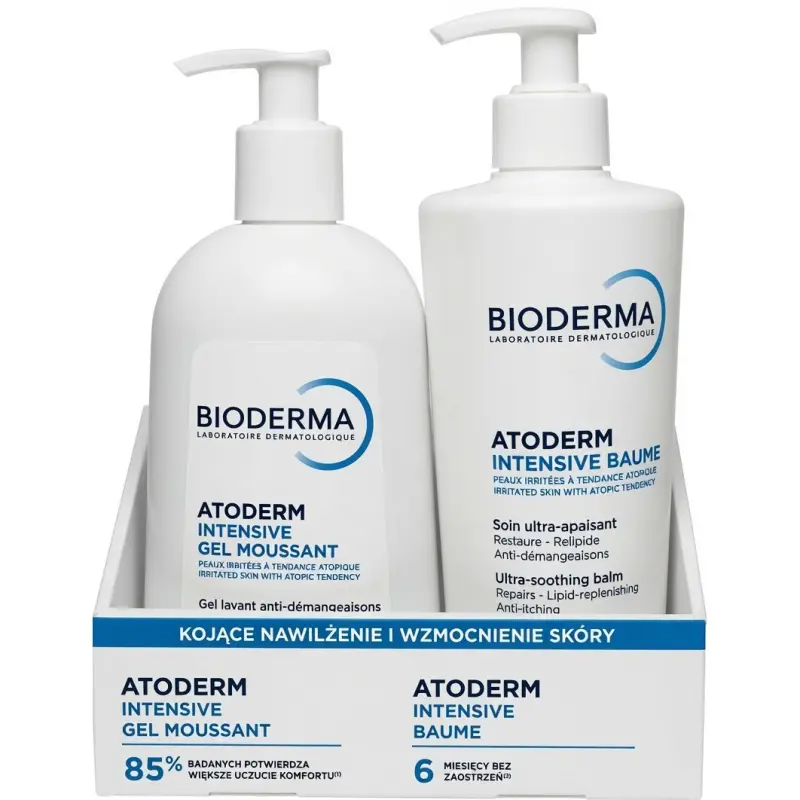 Bioderma Atoderm Zestaw - Intensive Gel Moussant, 500 ml + Intensive Baume, 500 ml - Do skóry atopowej i bardzo suchej