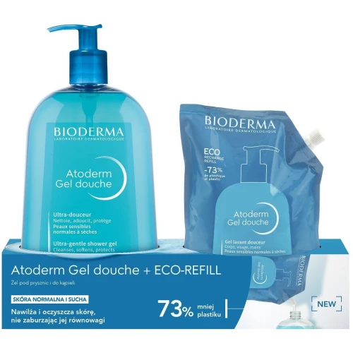 Bioderma Atoderm Gel douche, żel pod prysznic, 1 l + Eco-Refill, 1 l - Zestaw do higieny skóry suchej i normalnej