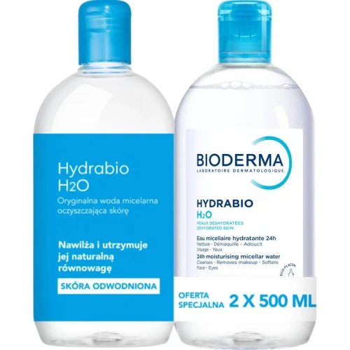 Bioderma Hydrabio H2O, nawilżająca woda micelarna, 2 x 500 ml - Oczyszcza skórę, nawilża i nie  wymaga spłukiwania