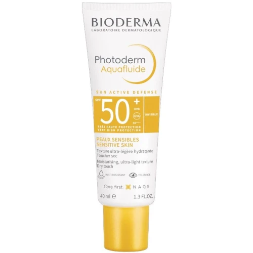 Bioderma Photoderm Aquafluide bezbarwny SPF50+, ultralekki fluid, 40 ml - Ultralekki fluid do pielęgnacji przeciwsłonecznej twarzy i  szyi