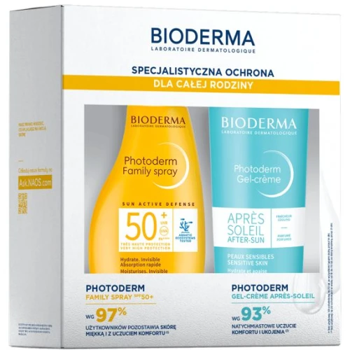 Bioderma Photoderm Zestaw - Family Spray SPF 50+, 300 ml + Gel-Crème Après-Soleil, 500 ml