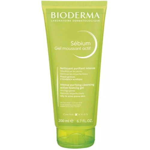 Bioderma Sebium Gel Moussant Actif Żel, 200 ml  - Aktywny żel oczyszczający do skóry tłustej, skłonnej do trądziku