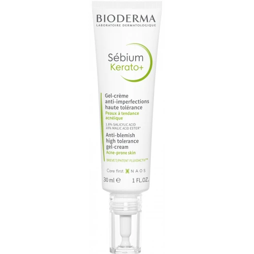 Bioderma Sebium Kerato+ Żel-krem przeciw niedoskonałościom, 30 ml - Redukuje wypryski i zaskórniki jednocześnie stymulując odnowę naskórka