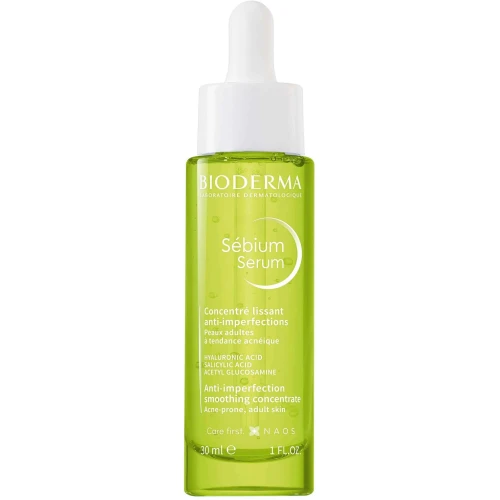 Bioderma Sebium Serum wygładzające do cery trądzikowej, 30 ml - Wygładzające serum przeciwstarzeniowe redukujące niedoskonałości