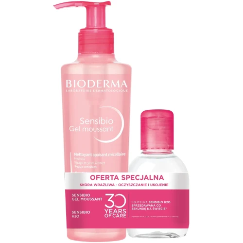 Bioderma Sensibio Zestaw - Sensibio Gel Moussant Żel micelarny, 200 ml + Sensibio H2O Płyn micelarny 100, ml  - Oczyszczenie i łagodzenie podrażnień