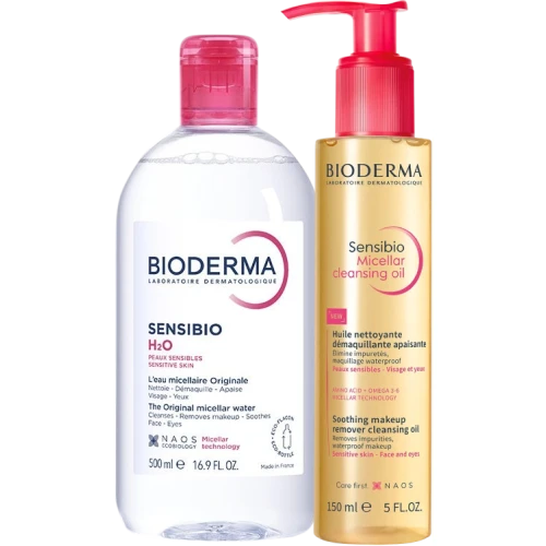 Bioderma Sensibio H2O Woda micelarna, 500 ml + Micellar cleansing oil, 150 ml - Oczyszczający duet micelarny do skóry wrażliwej