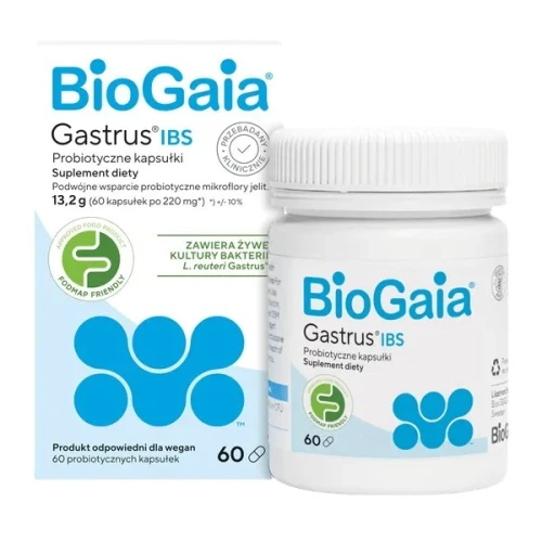 BioGaia Gastrus IBS, 60 kapsułek - Suplement diety z przebadanymi szczepami bakterii L. reuteri