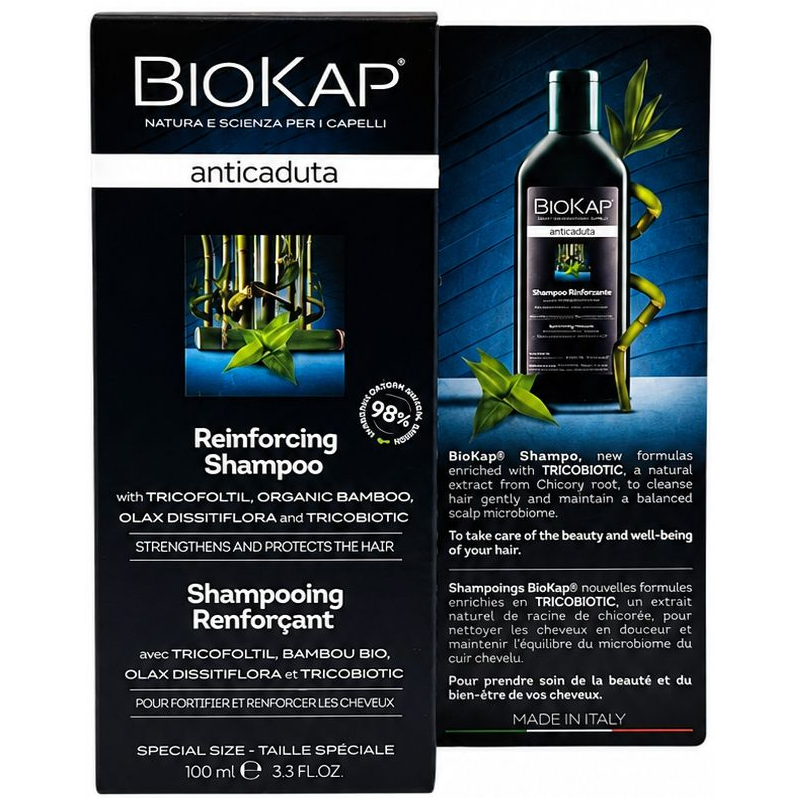 Biokap Anticaduta Szampon wzmacniający przeciw wypadaniu włosów, 100 ml - Z biotyną, miedzią i aloesem wzmacniający cebulki włosów